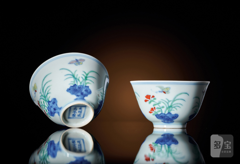 清雍正 仿成窑斗彩三秋杯成对 - 图2
